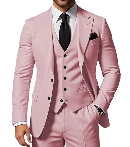SPTALLFITJSV Herren 3-teiliger Anzug Slim Fit Peak Lapel 2-Knopf Blazer Jacke Weste Hose Set Hochzeit Business Abiball Party Anzug, Dusty Rose, XX-Small SPTALLFITJSV Herren 3-teiliger Anzug Slim Fit Peak Lapel 2-Knopf Blazer Jacke Weste Hose Set Hochzeit Business Abiball Party Anzug, Dusty Rose, XX-Small von SPTALLFITJSV