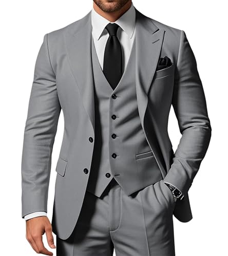 SPTALLFITJSV Herren 3-teiliger Anzug Slim Fit Peak Lapel 2-Knopf Blazer Jacke Weste Hose Set Hochzeit Business Abiball Party Anzug, GRAU, XX-Large SPTALLFITJSV Herren 3-teiliger Anzug Slim Fit Peak Lapel 2-Knopf Blazer Jacke Weste Hose Set Hochzeit Business Abiball Party Anzug, GRAU, XX-Large von SPTALLFITJSV