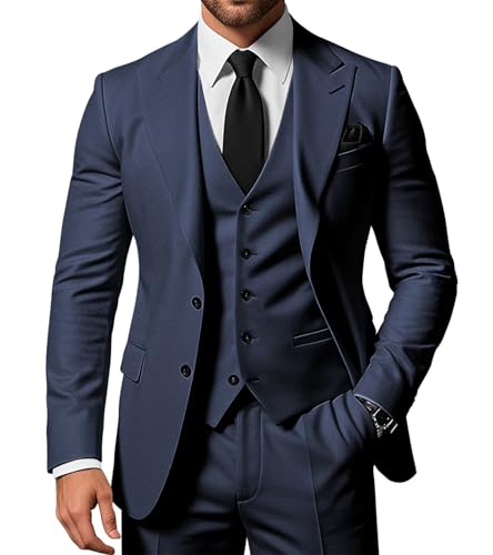 SPTALLFITJSV Herren 3-teiliger Anzug Slim Fit Peak Lapel 2-Knopf Blazer Jacke Weste Hose Set Hochzeit Business Abiball Party Anzug, Marineblau, XX-Large SPTALLFITJSV Herren 3-teiliger Anzug Slim Fit Peak Lapel 2-Knopf Blazer Jacke Weste Hose Set Hochzeit Business Abiball Party Anzug, Marineblau, XX-Large von SPTALLFITJSV