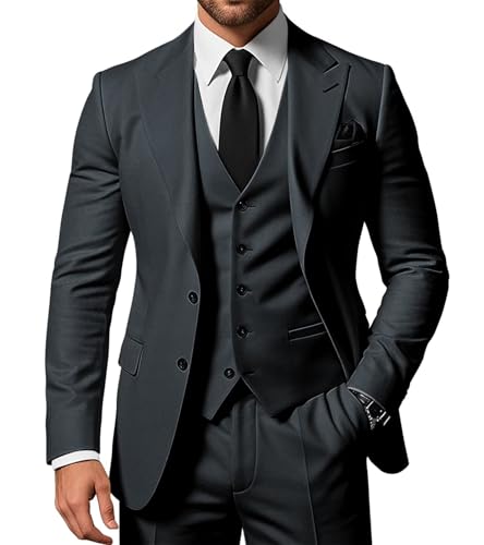 SPTALLFITJSV Herren 3-teiliger Anzug Slim Fit Peak Lapel 2-Knopf Blazer Jacke Weste Hose Set Hochzeit Business Abiball Party Anzug, Stahlgrau, 4XL SPTALLFITJSV Herren 3-teiliger Anzug Slim Fit Peak Lapel 2-Knopf Blazer Jacke Weste Hose Set Hochzeit Business Abiball Party Anzug, Stahlgrau, 4XL von SPTALLFITJSV