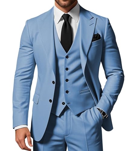 SPTALLFITJSV Herren 3-teiliger Anzug Slim Fit Peak Lapel 2-Knopf Blazer Jacke Weste Hose Set Hochzeit Business Abiball Party Anzug, dusty blue, 6XL SPTALLFITJSV Herren 3-teiliger Anzug Slim Fit Peak Lapel 2-Knopf Blazer Jacke Weste Hose Set Hochzeit Business Abiball Party Anzug, dusty blue, 6XL von SPTALLFITJSV