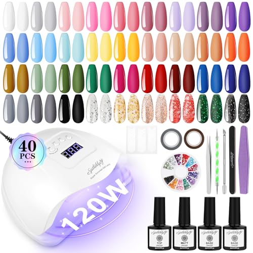 SPTHTHHPY UV Nagellack Set mit Lampe 128W, 36stk.Farben Shellac Set Starterset, Komplett Gel Nagellack Set mit 4 stk.Base Top Coat Geschenk für Frauen von SPTHTHHPY