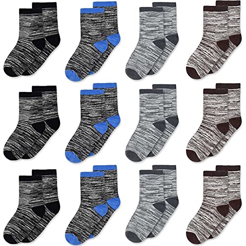 SPTRAMLE Jungen Kleinkind Socken -12 paar Babysocken für 1-14 Jahre Größe Kinder Mädchen mit gestreiftem Design Schulsocken 20-23 23-27 31-34 von SPTRAMLE