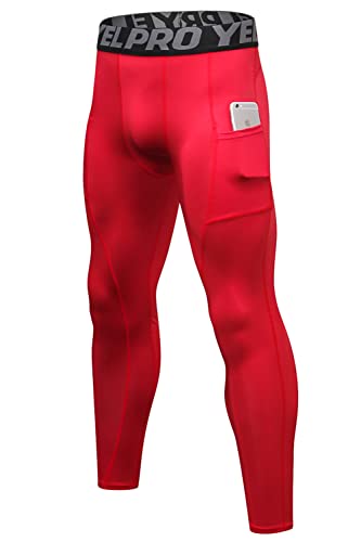 SPVISE Herren-Kompressionshose, kühl, trocken, athletische Leggings, Workout, Laufen, Strumpfhose, Aktiv-Spandex, Sport-Basisschicht, Yogahose, A# Rot, Mittel von SPVISE