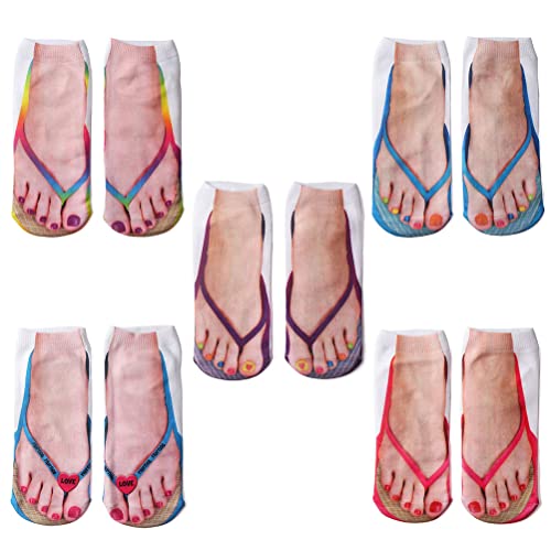 SPYMINNPOO Bedruckte Flip Flop Socken, 5 Paar Einzigartige Muster, Tief Geschnittene Kn?chel Socken f¨¹r Frauen, schwei? Wickelnd und Atmungsaktiv (Rot + Lila + Blau Liebesblau Farbe) von SPYMINNPOO