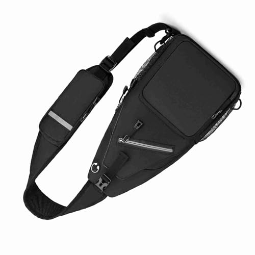 SPYMINNPOO Sling -Bag Bag Umhängetasche mit Kopfhörerloch und Reflektierender Streifen für Outdoor -Reise Wanderung Dunkelgrau Hellgrau Dunkelblau Schwarz (Black) von SPYMINNPOO