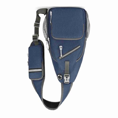 SPYMINNPOO Sling -Bag Bag Umhängetasche mit Kopfhörerloch und Reflektierender Streifen für Outdoor -Reise Wanderung Dunkelgrau Hellgrau Dunkelblau Schwarz (Blue) von SPYMINNPOO