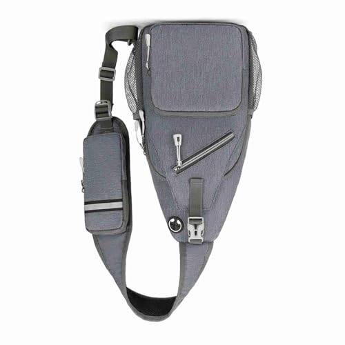 SPYMINNPOO Sling -Bag Bag Umhängetasche mit Kopfhörerloch und Reflektierender Streifen für Outdoor -Reise Wanderung Dunkelgrau Hellgrau Dunkelblau Schwarz (Grey) von SPYMINNPOO