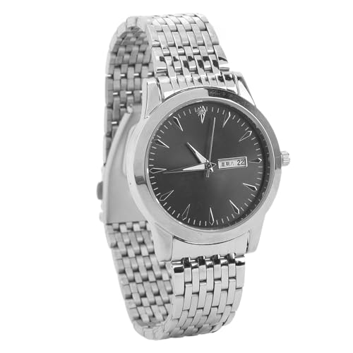 SPYMINNPOO Stilvolle Klassische Quarz-Edelstahl-Kleideruhr mit Wasserdichter Dual-Kalenderanzeige f¨¹r Herren (Silbernes Armband, schwarzes Zifferblatt) von SPYMINNPOO