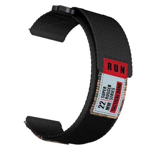 SQHYWJ-Taktisches Nylon Uhrenarmbänder，20mm 22mm Verstellbare Aatmungsaktive Gewebte Sportbänder Ersatzarmband (Schwarz + Camouflage 20mm) von SQHYWJ