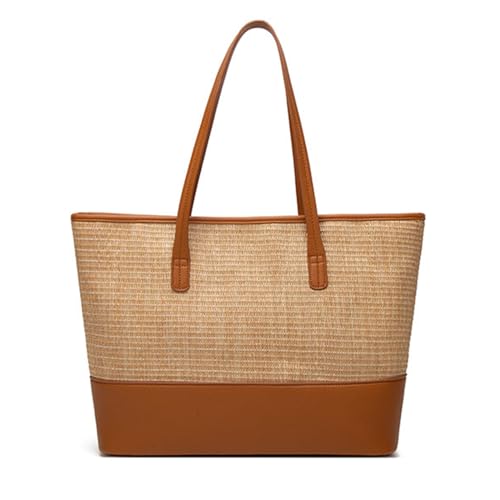 Strandtasche Für Damen Handtasche Mode Sommer Stroh Hohe Kapazität Reißverschluss Schultertaschen,D von SQKMD