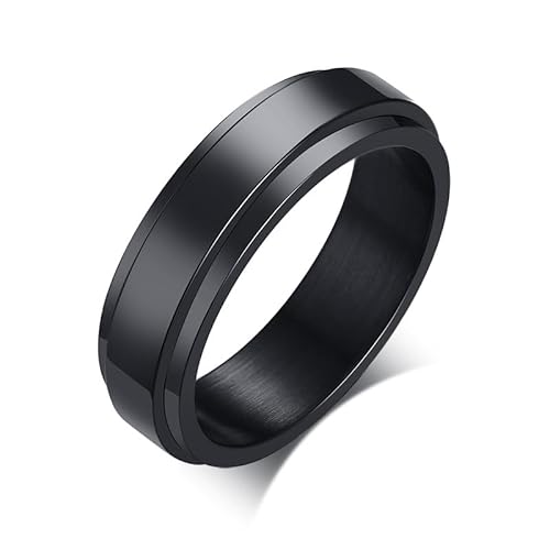 SQKXKLCZ 6 mm/8 mm Titanstahl, schwarz/silber, Fidget-Ring, Edelstahl, Spinnerring, Stressabbau, Angstring, Verlobungsring, Hochzeit, Versprechen, Band für Damen und Herren, Größe 6–13, Metall, Kein von SQKXKLCZ