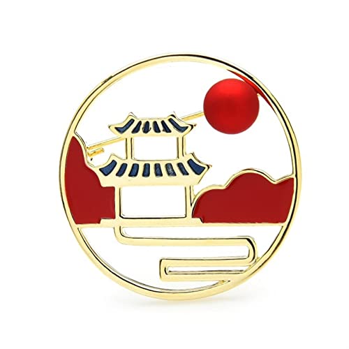 SQLCF Brosche Anstecknadeln Damenmode-Accessoires Emaille Pavillon Landschaft Brosche Damen Runde Party Brosche Strickjacke Mantelbrosche für Damen Mädchen Kostümzubehör (Color : B) von SQLCF