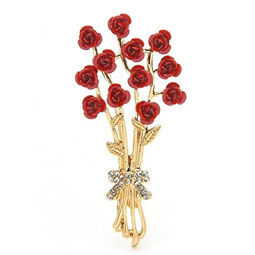 SQLCF Brosche Anstecknadeln Damenmode-Accessoires Rose Blume Brosche Damen Emaille Rote Blume Bouquet Brosche Strickjacke Mantelbrosche für Damen Mädchen Kostümzubehör von SQLCF