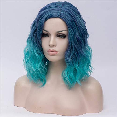 SQLCF Perücken für Damen Frau Zwei Ton Kurze Synthetische Farbverlauf Weiße Blaue Perücken Wellenförmige Haarperücke for weiße Frauen Cosplay Mittelteilzeile Kunstfaserperücke SQLCF Perücken für Damen Frau Zwei Ton Kurze Synthetische Farbverlauf Weiße Blaue Perücken Wellenförmige Haarperücke for weiße Frauen Cosplay Mittelteilzeile Kunstfaserperücke von SQLCF