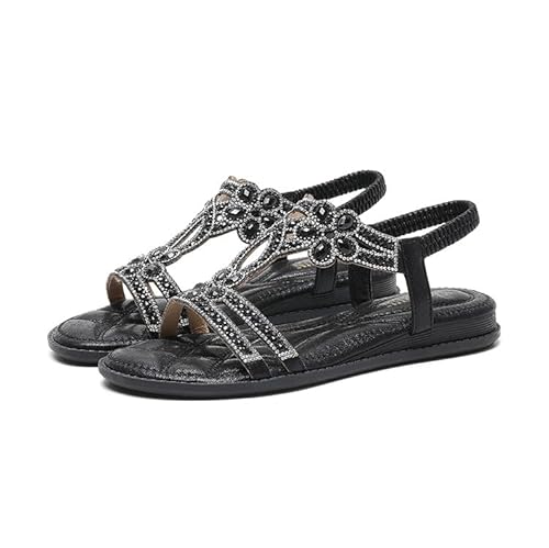 Bequeme Damensandalen Flache Sommersandalen im Bohemian Stil Leichte und flexible Sohle Perfekt für den Strand Freizeit Reisen und sommerliche Outfits von SQPZM