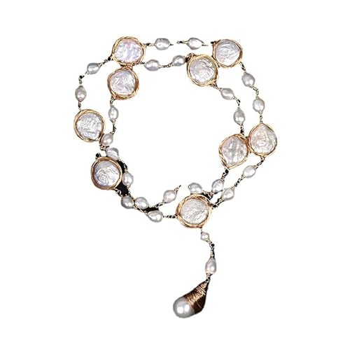 SQPZM Perlenkette für Damen als modisches Highlight - Süßwasserperlen in klassischem Weiß, Perfekt kombinierbar mit Hemd oder Bluse von SQPZM