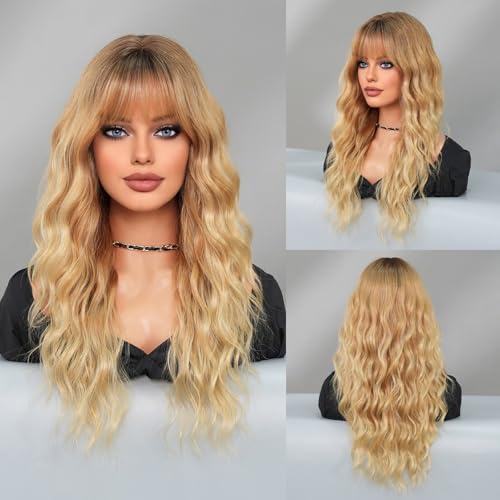 Braune Perücke,61 Cm Mittellange Perücken Für Frauen Mittelscheitel Gewellte Synthetikperücke Perücke Aus Naturhaar Für Den Täglichen Gebrauch Bei Partys/Zu Halloween(blonde,60cm/24IN) von SQSZJBJMK