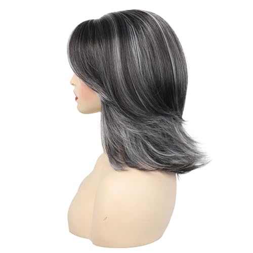 Gestufte Bob-Perücke mit Vorhangpony für Frauen, synthetische, helle Ombré-Highlights, kurz geschnittene, gewellte Perücke zum Abdecken von weißem Haarausfall(C) von SQSZJBJMK