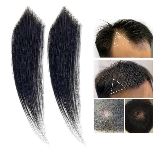 Koteletten Pony Haarersatzperücken,100% Echthaar Stirn Haaransatz kahle Stelle Natürliche Unsichtbare Perückenflicken für Männer und Frauen(2PCS 15CM,3x3x4) von SQSZJBJMK