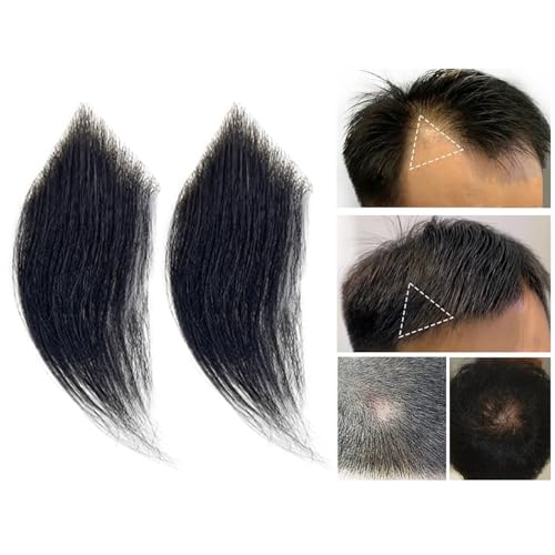 Koteletten Pony Haarersatzperücken,100% Echthaar Stirn Haaransatz kahle Stelle Natürliche Unsichtbare Perückenflicken für Männer und Frauen(2PCS 6CM,3x3x2) von SQSZJBJMK