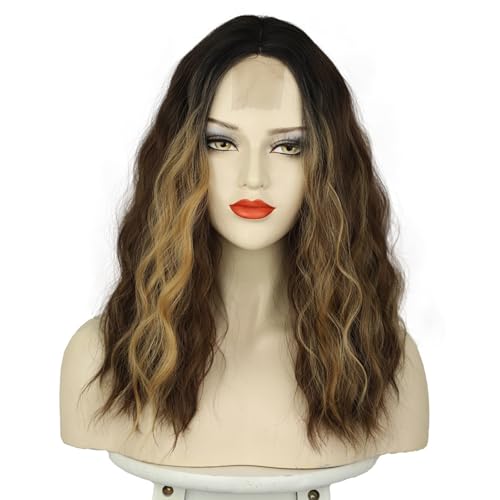 Kurze Gewellte Bob-PerüCke FüR Damen,16 Zoll NatüRlich Aussehende KunsthaarperüCke In Schwarz/Braun,HitzebestäNdige FaserperüCke FüR Den TäGlichen Gebrauch Und Partys(Brown,16IN) von SQSZJBJMK