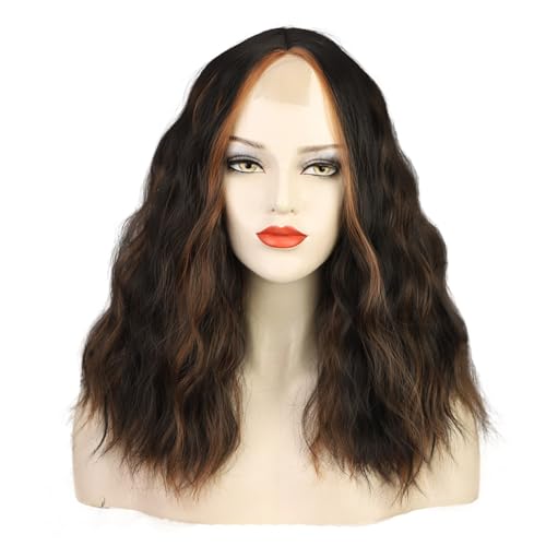 Kurze Gewellte Bob-PerüCke FüR Damen,16 Zoll NatüRlich Aussehende KunsthaarperüCke In Schwarz/Braun,HitzebestäNdige FaserperüCke FüR Den TäGlichen Gebrauch Und Partys(Brown 1,16IN) von SQSZJBJMK