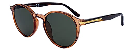 SQUAD Sonnenbrille Herren Damen Rund Retro Klein Braun Transparent Linse Grün 100% uv400-schutz von SQUAD