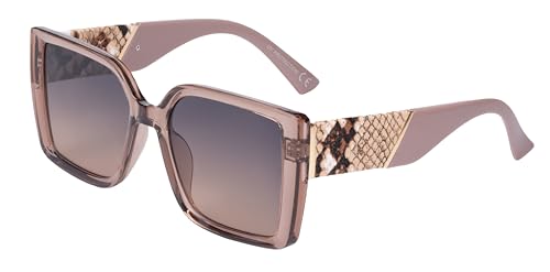 SQUAD Sonnenbrille Feminin Quadratisch mit Schlangenleder-Print, Flache Montage, 100% CE-UV-Schutz, Inklusive Brillenetui von SQUAD