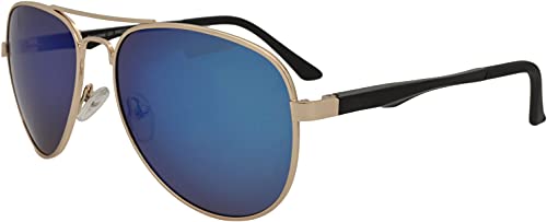 SQUAD Sonnenbrille Männer und Frauen polarisierter Pilot 100% UV400 Schutz Doppelbrücke blaue Spiegelgläser von SQUAD