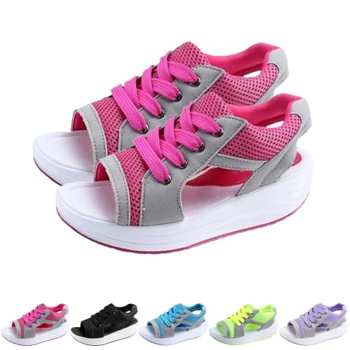 2025 New Contrast Paneled Cutout Lace-Up Muffin Sandals, Open Toe Tennis Shoes, Women Causal Summer Toe Platform Sneaker Sandals (Pink,42) von SQYZRZ