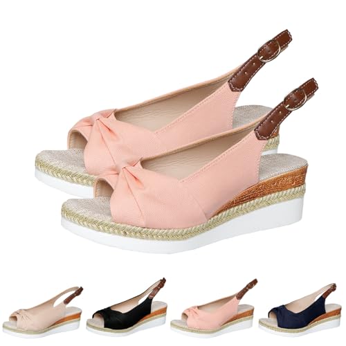 2025 New Orthopedic Platform Wedge Sandals for Women Summer Dressy Bowknot Open Toe Ankle Strap Hemp Rope Sandal Comfortable Beach Slip on Slides (Pink,40) von SQYZRZ