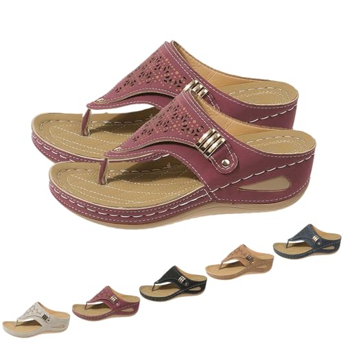 2025 New Orthopedic Sandals for Women - Arch Support Wedge Flip Flops Summer Comfortable Elegant Casual Beach Slippers (Red,42) von SQYZRZ