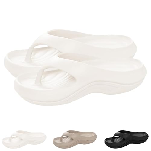 2025 New Pillow Flip Flops with Arch Support for Women Plantar Fasciitis Orthopedic Sandals Walking Platform Flipflops Pillow Soft Beach Shoes (White,5.5-6.5) von SQYZRZ