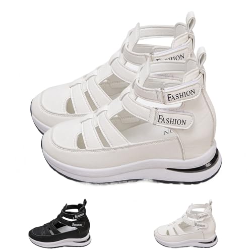 2025 New Side Adjustable Hook and Loop Comfortable Wedge Sandals, Women's Hollow Out Breathable Platform Wedge Sandals Sneakers (White,41) von SQYZRZ