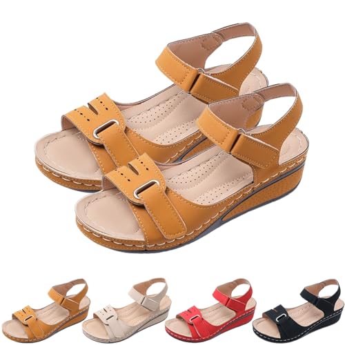 2025 New Soft & Stylish Wedge Sandals Leather Orthopedic Walking Platform Sandals Women Wide Wedge, Casual Open Toe Wide Width Orthopedic Arch Support Sandal (Yellow,37) von SQYZRZ