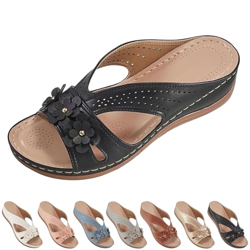 2025 New Summer Sandals for Women Slip On Dressy Summer Comfortable Slides Sandals Lightweight Memory Foam Platform Shoes (Black,41) von SQYZRZ