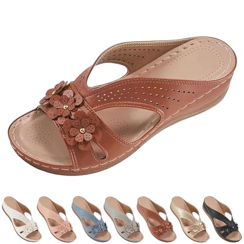 2025 New Summer Sandals for Women Slip On Dressy Summer Comfortable Slides Sandals Lightweight Memory Foam Platform Shoes (Brown,37) von SQYZRZ