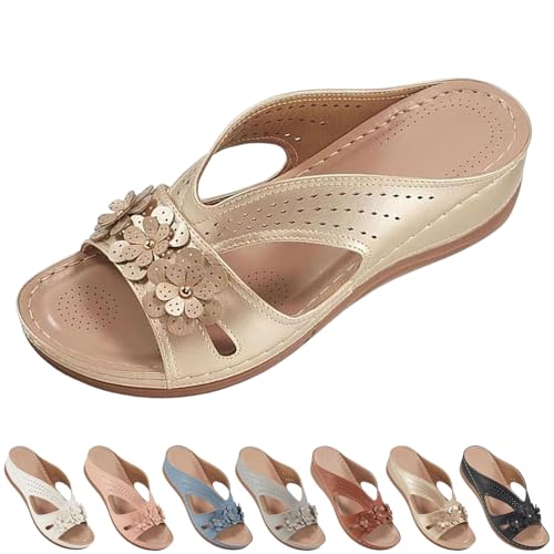 2025 New Summer Sandals for Women Slip On Dressy Summer Comfortable Slides Sandals Lightweight Memory Foam Platform Shoes (Gold,39) von SQYZRZ
