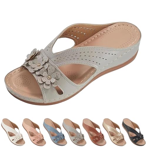 2025 New Summer Sandals for Women Slip On Dressy Summer Comfortable Slides Sandals Lightweight Memory Foam Platform Shoes (Gray,38) von SQYZRZ