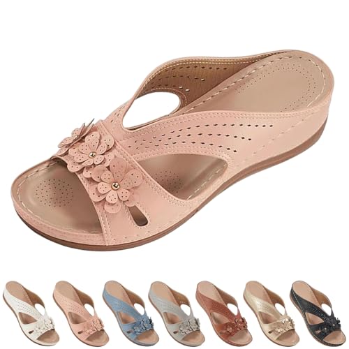 2025 New Summer Sandals for Women Slip On Dressy Summer Comfortable Slides Sandals Lightweight Memory Foam Platform Shoes (Pink,42) von SQYZRZ