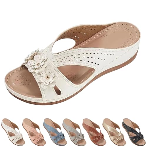 2025 New Summer Sandals for Women Slip On Dressy Summer Comfortable Slides Sandals Lightweight Memory Foam Platform Shoes (White,41) von SQYZRZ