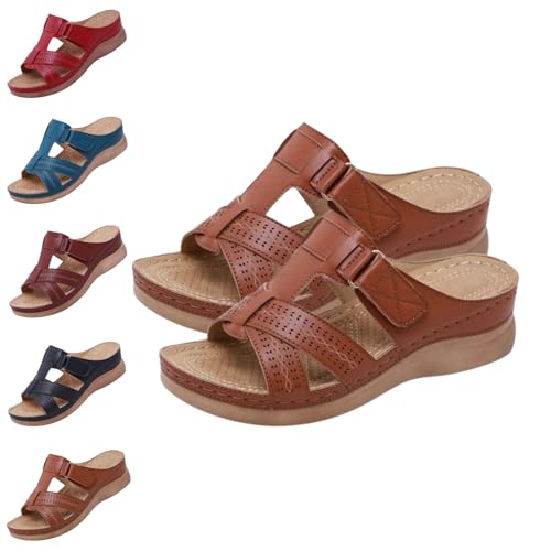 2025 New Summer Walking Plantar Fasciitis Sandals with Arch Support Adjustable Straps Orthopedic Sandals (Brown,38) von SQYZRZ