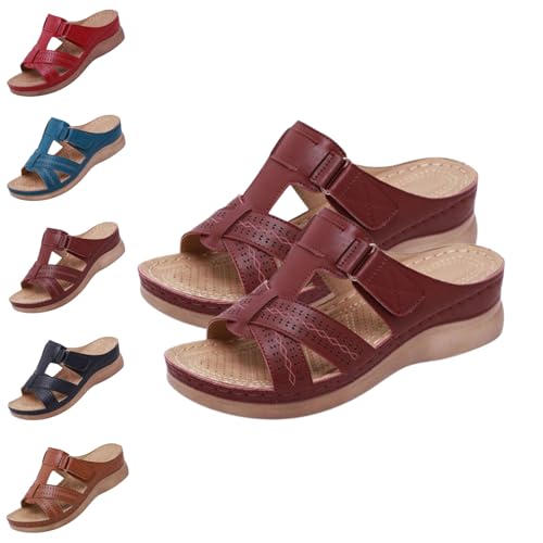 2025 New Summer Walking Plantar Fasciitis Sandals with Arch Support Adjustable Straps Orthopedic Sandals (Burgundy,41) von SQYZRZ