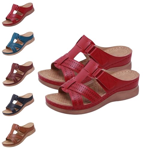 2025 New Summer Walking Plantar Fasciitis Sandals with Arch Support Adjustable Straps Orthopedic Sandals (Red,42) von SQYZRZ