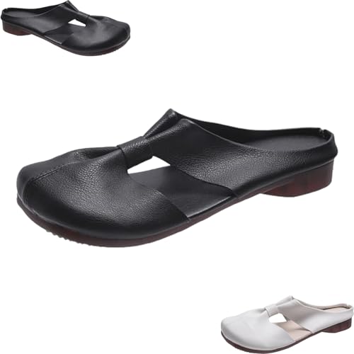 SQYZRZ 2025 New Lightweight Round Toe Backless Non-Slip Sandals, Cut Out Design Flat Mules for Women,Women's Soft Sole Knot Mules (Black,35) von SQYZRZ