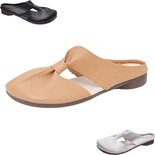 SQYZRZ 2025 New Lightweight Round Toe Backless Non-Slip Sandals, Cut Out Design Flat Mules for Women,Women's Soft Sole Knot Mules (Khaki,42) von SQYZRZ