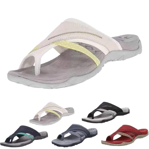 Women's Comfy Orthopedic Platform Sandals with Arch Support Flip Flops, Plantar Fasciitis Sandals with Toe Ring Loop (Beige,38) von SQYZRZ