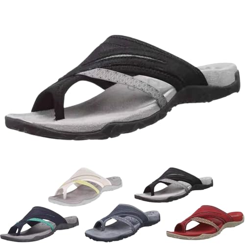Women's Comfy Orthopedic Platform Sandals with Arch Support Flip Flops, Plantar Fasciitis Sandals with Toe Ring Loop (Black,41) von SQYZRZ