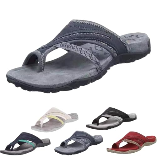 Women's Comfy Orthopedic Platform Sandals with Arch Support Flip Flops, Plantar Fasciitis Sandals with Toe Ring Loop (Gray,39) von SQYZRZ